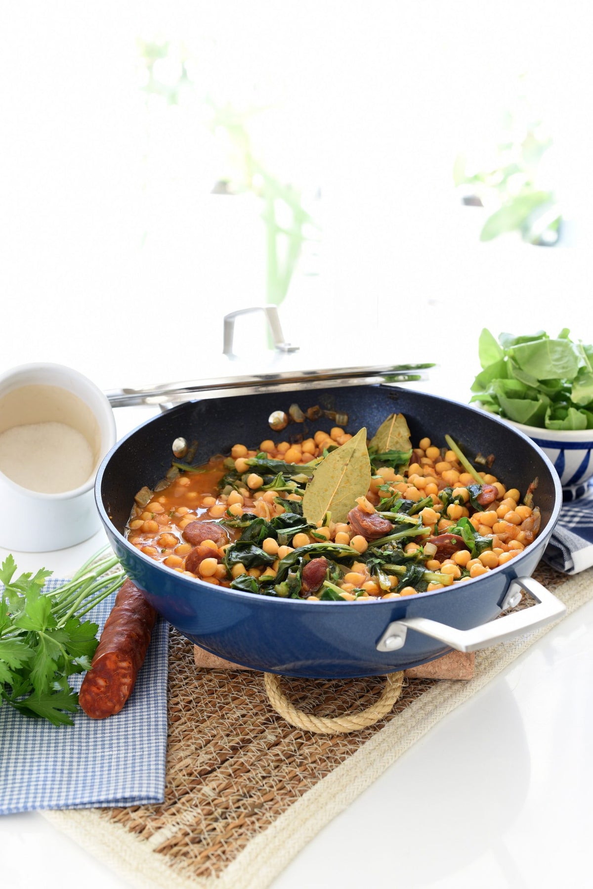 Chickpea stew with chorizo and Swiss chard