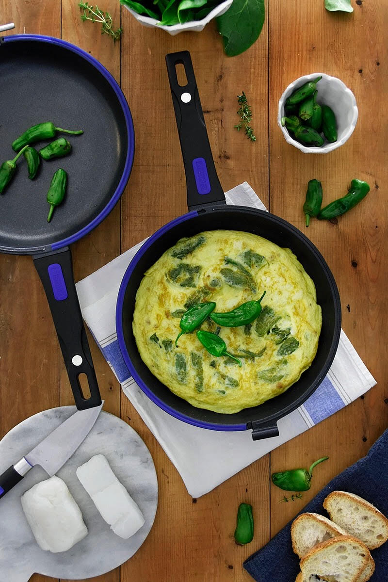 Cod omelet with Padrón peppers