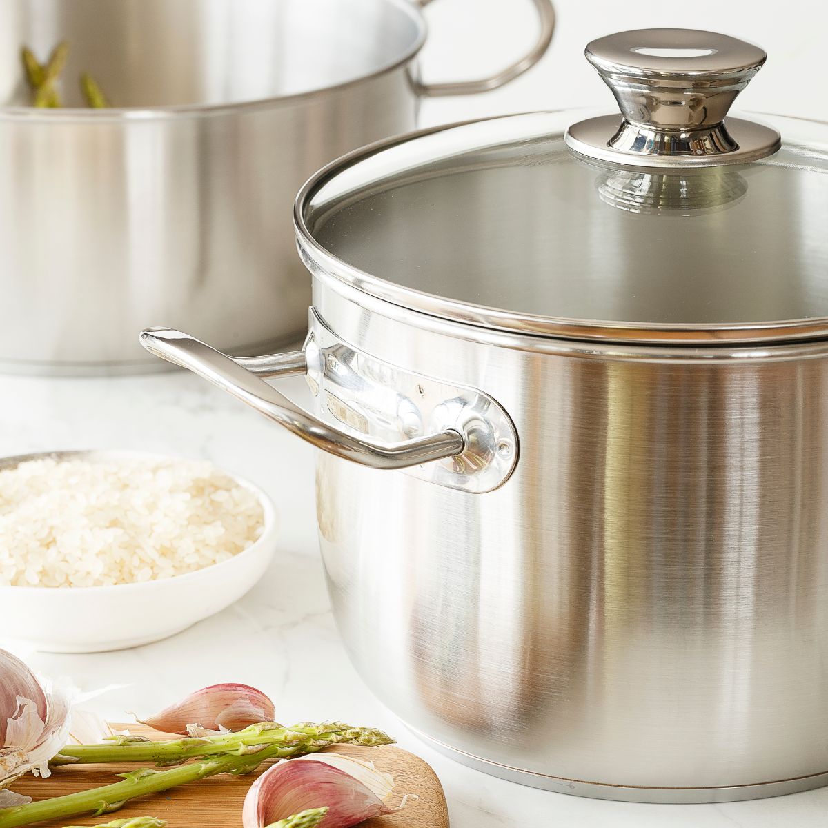 Olla de acero inoxidable sin antiadherente Chef con tapa de cristal