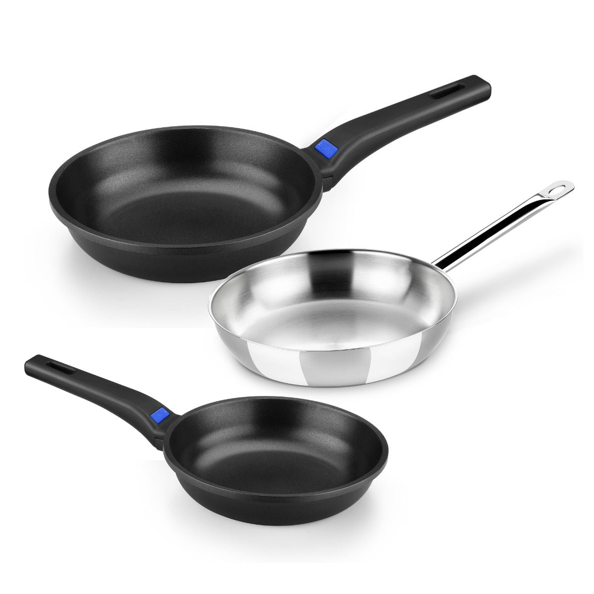 Set de 2 sartenes Solid+ y una sartén de acero inoxidable sin antiadherente Chef 20, 24 y 26cm