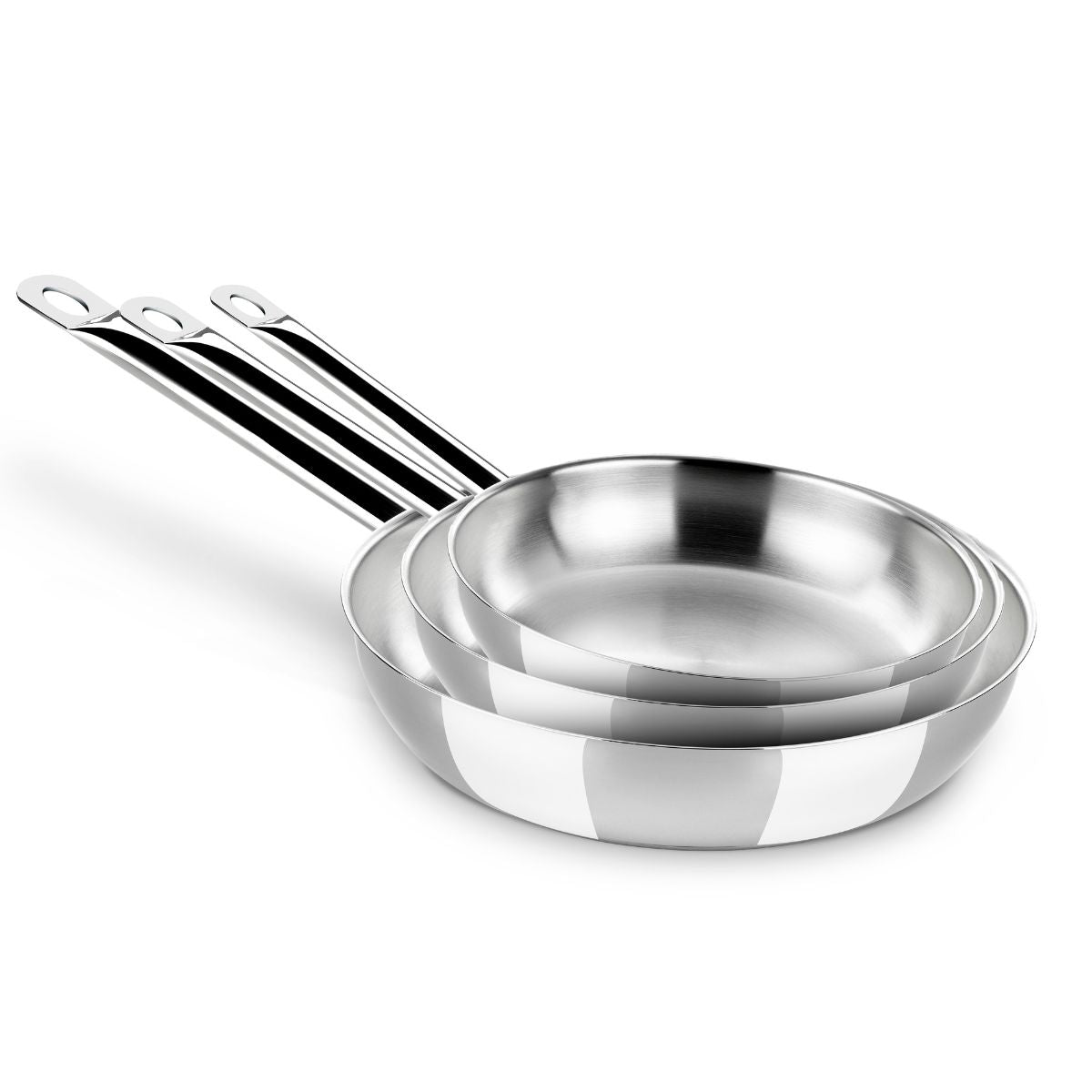 Set de 3 sartenes de acero inoxidable sin antiadherente Chef 20, 24 y 26 cm