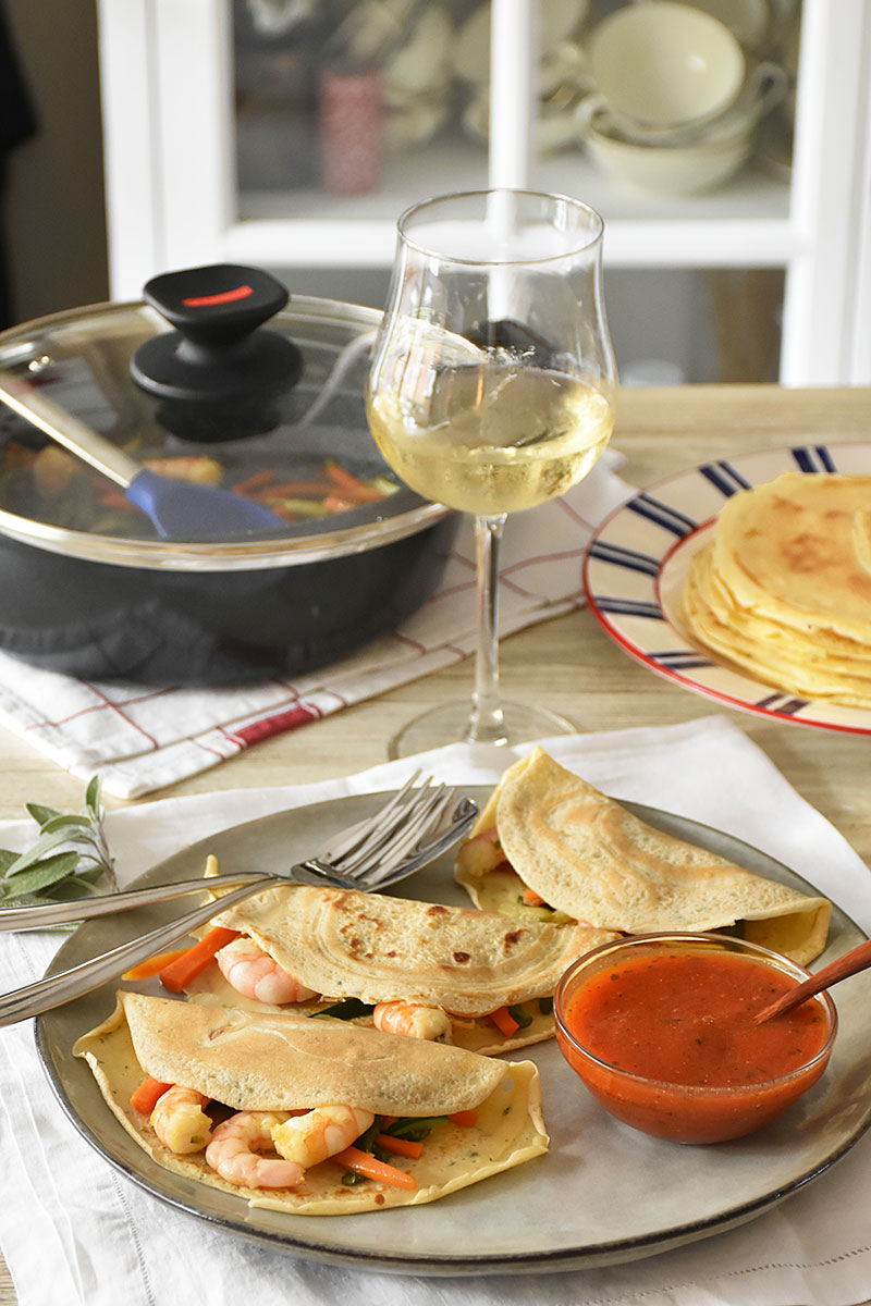 Crepes di verdure e gamberetti