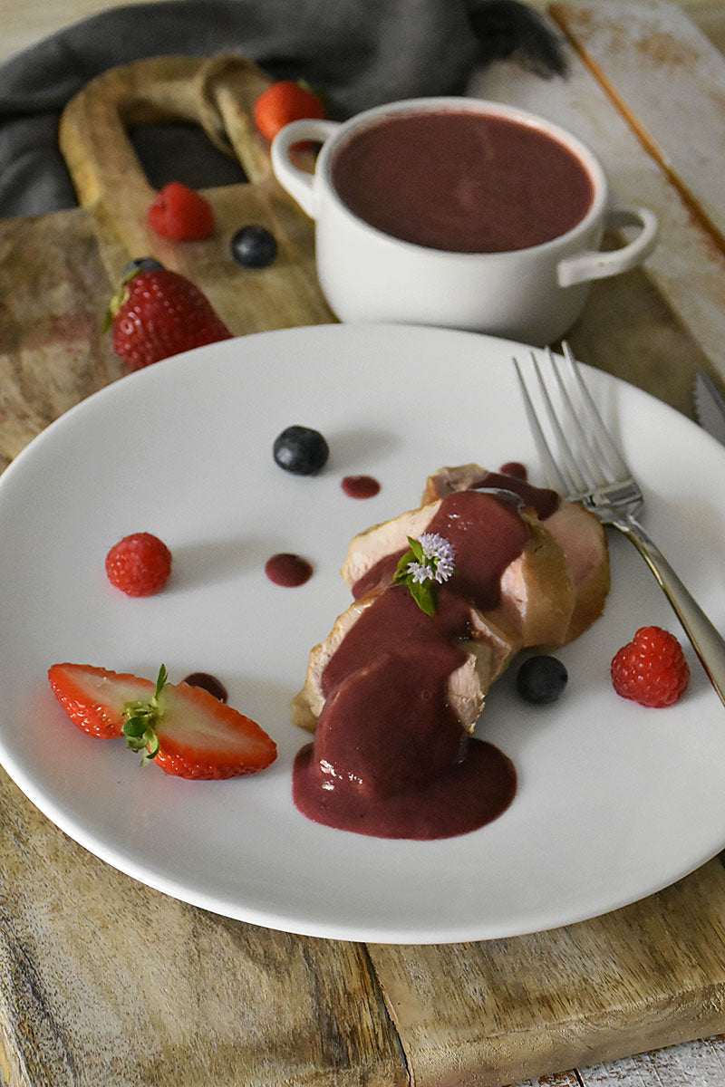 Pork tenderloin in red berry sauce
