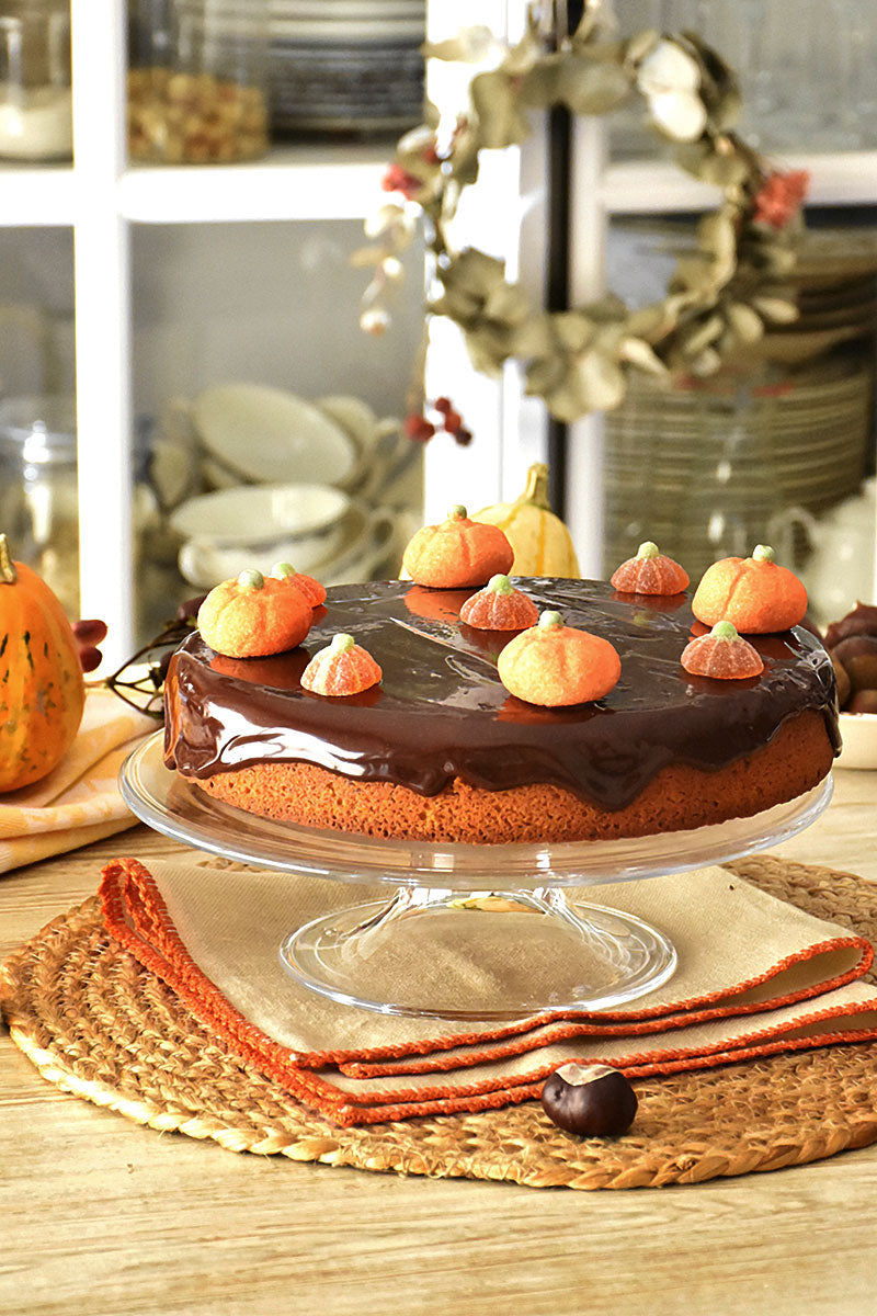 Pumpkin cake with chocolate frosting