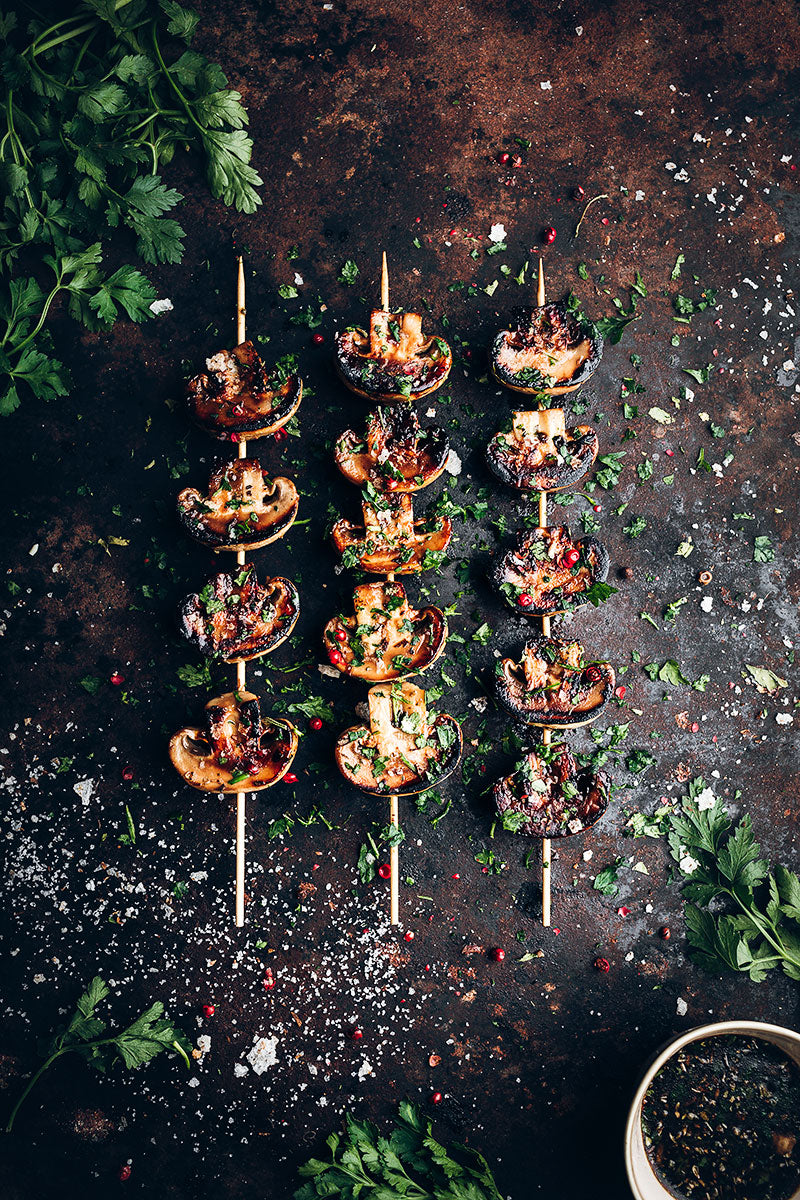 Marinated mushroom skewers