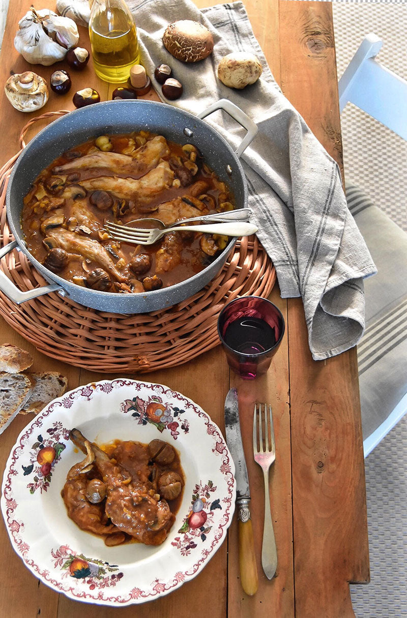Coniglio brasato con castagne