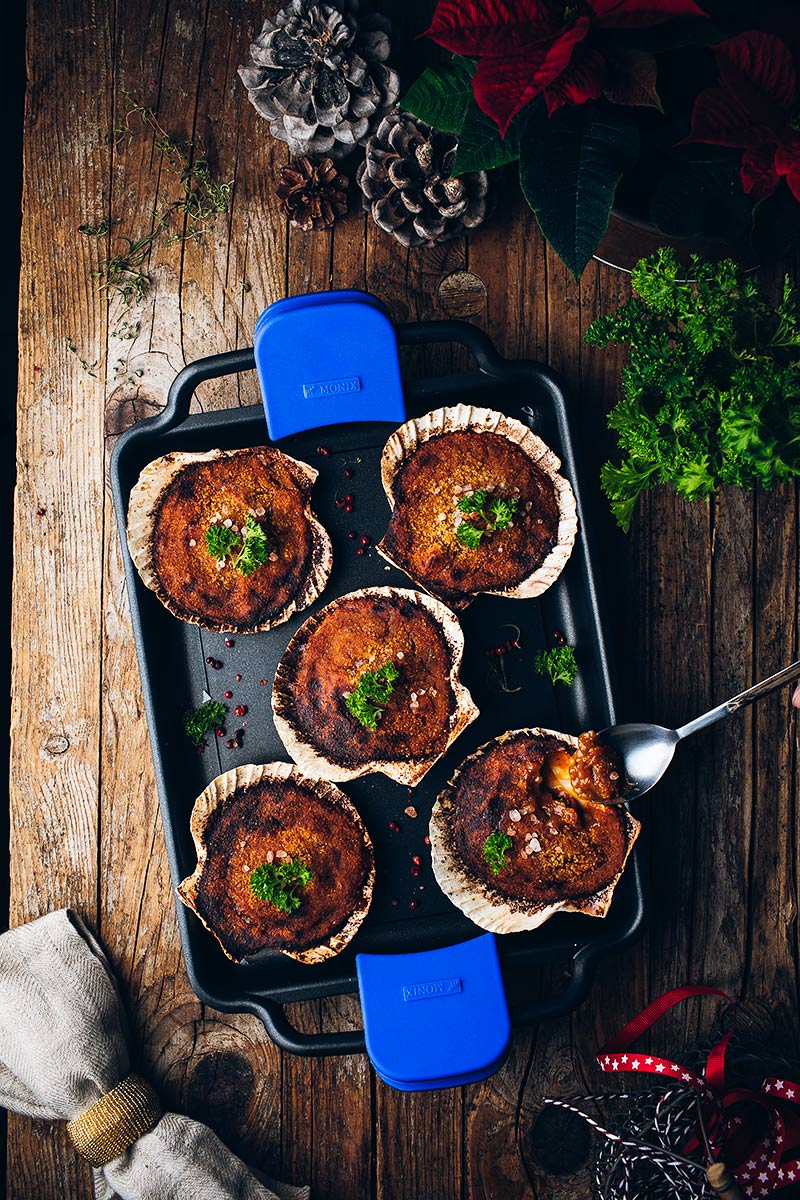 Jakobsmuscheln mit Garnelen gratiniert