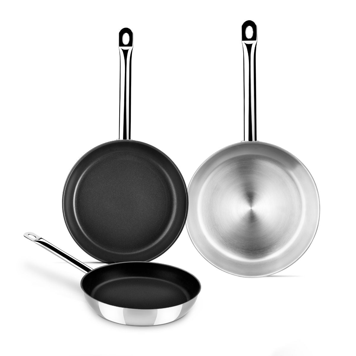 Set de 2 sartenes Chef con antiadherente y una sartén Chef sin antiadherente 20, 24 y 26 cm