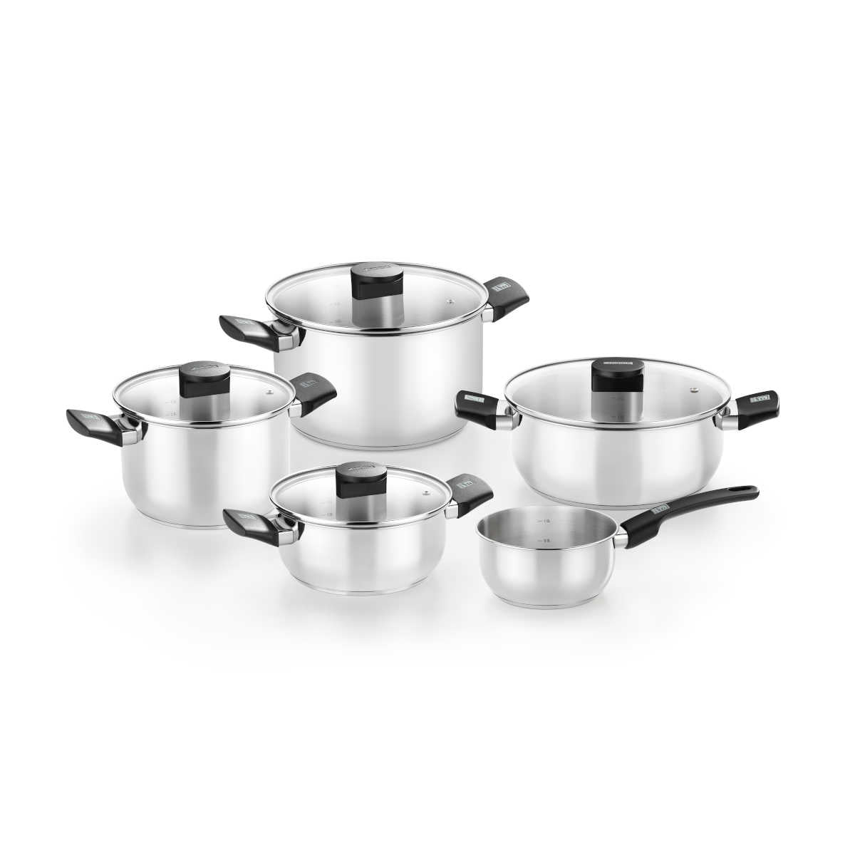 Set di pentole di acciaio inossidabile senza antiaderente, 9 pezzi Elite